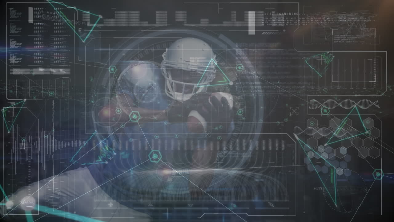 Animation of computer data processing over american football player