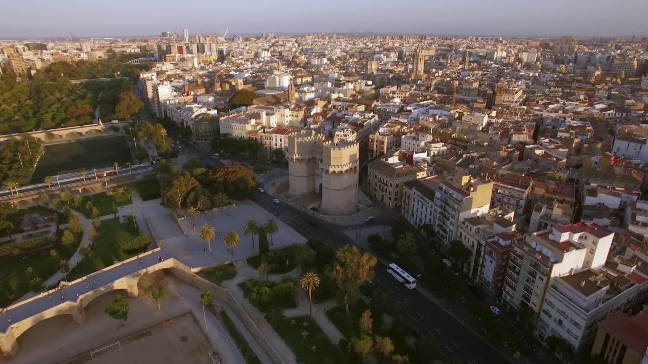 Valencia aerial view with Serranos Towers Spain