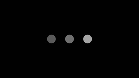 animación abstracta de tres círculos de puntos que parpadean en una fila sobre el fondo negro. animación. círculos o puntos negros giratorios que crean el efecto del patrón de animación