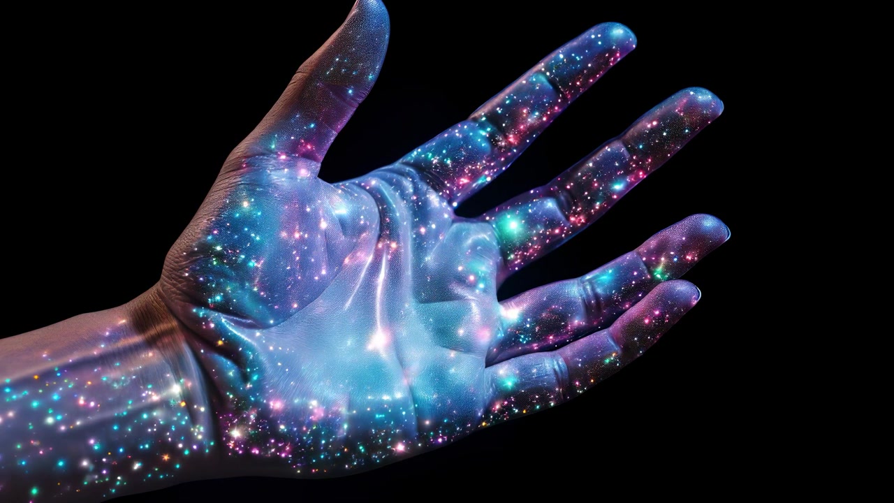 Human Hand with Glowing Galaxy and Stars Projection