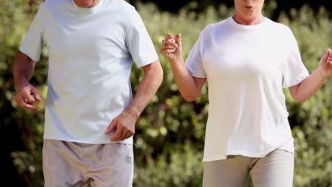 pareja madura corriendo en el lugar