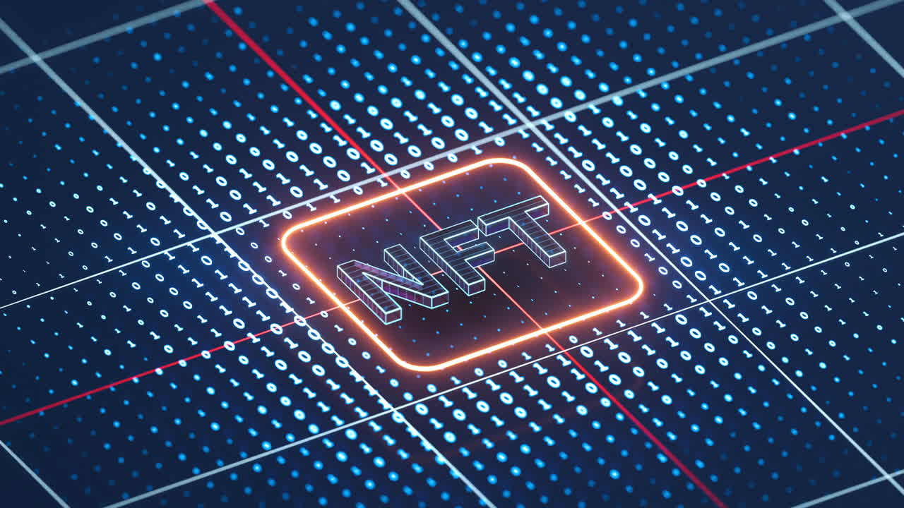 NFT nonfungible tokens concept with dark background, 3d rendering.