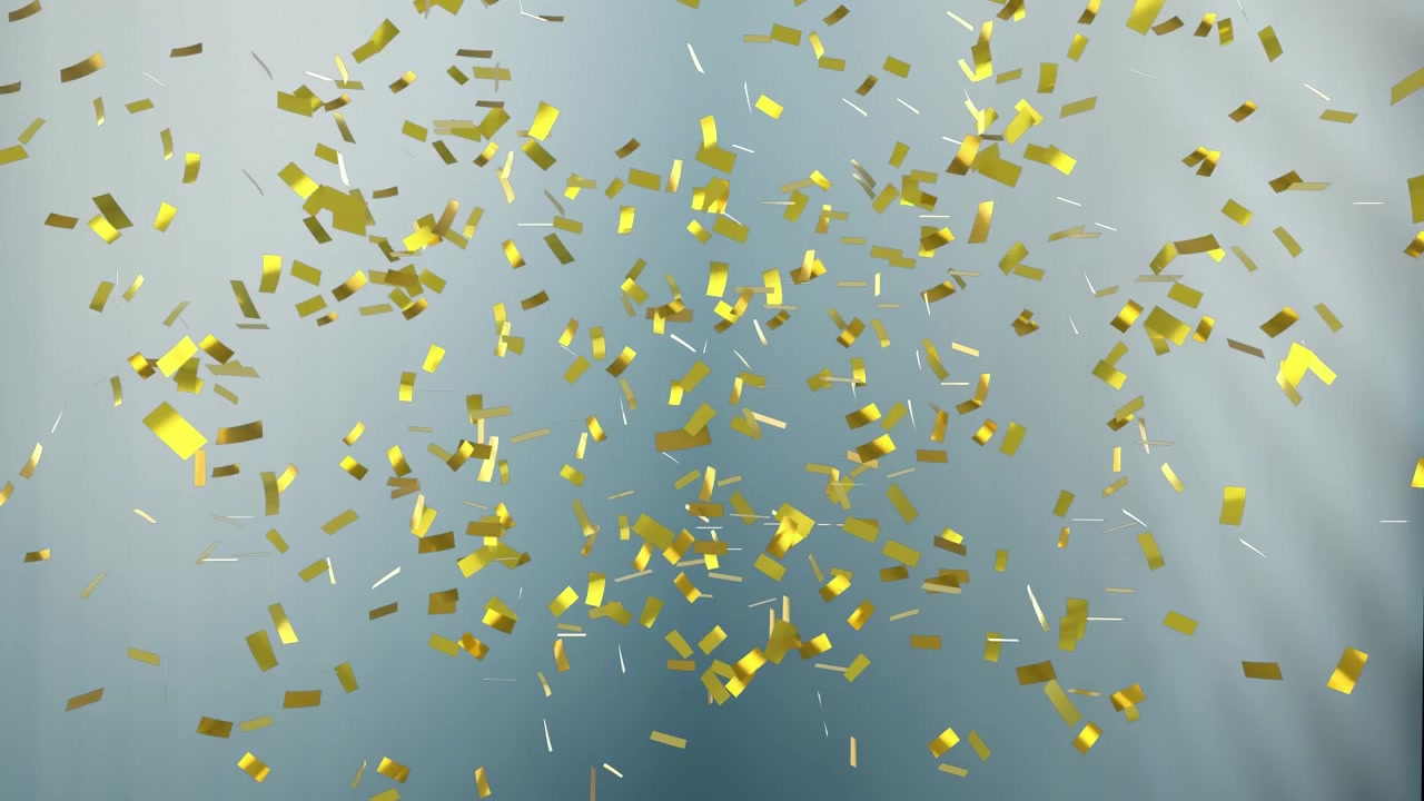 Animation of falling confetti over blue background