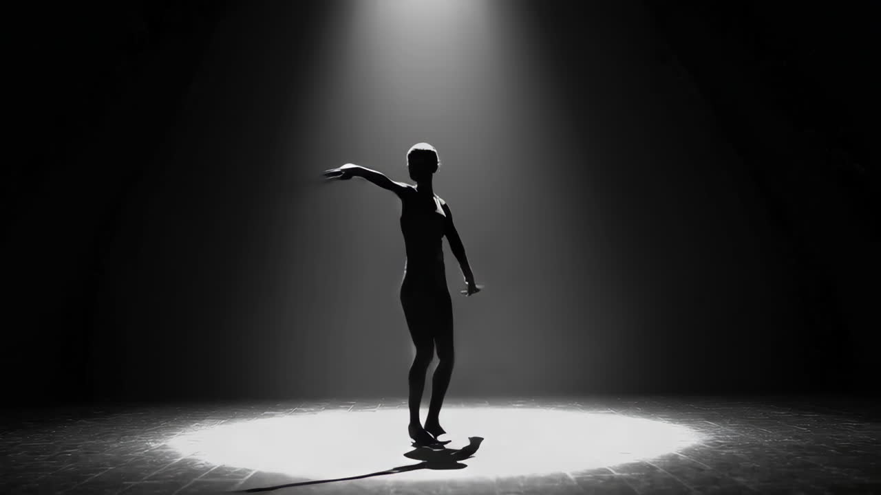 스포트라이트 아래 춤추는 여자의 실루
