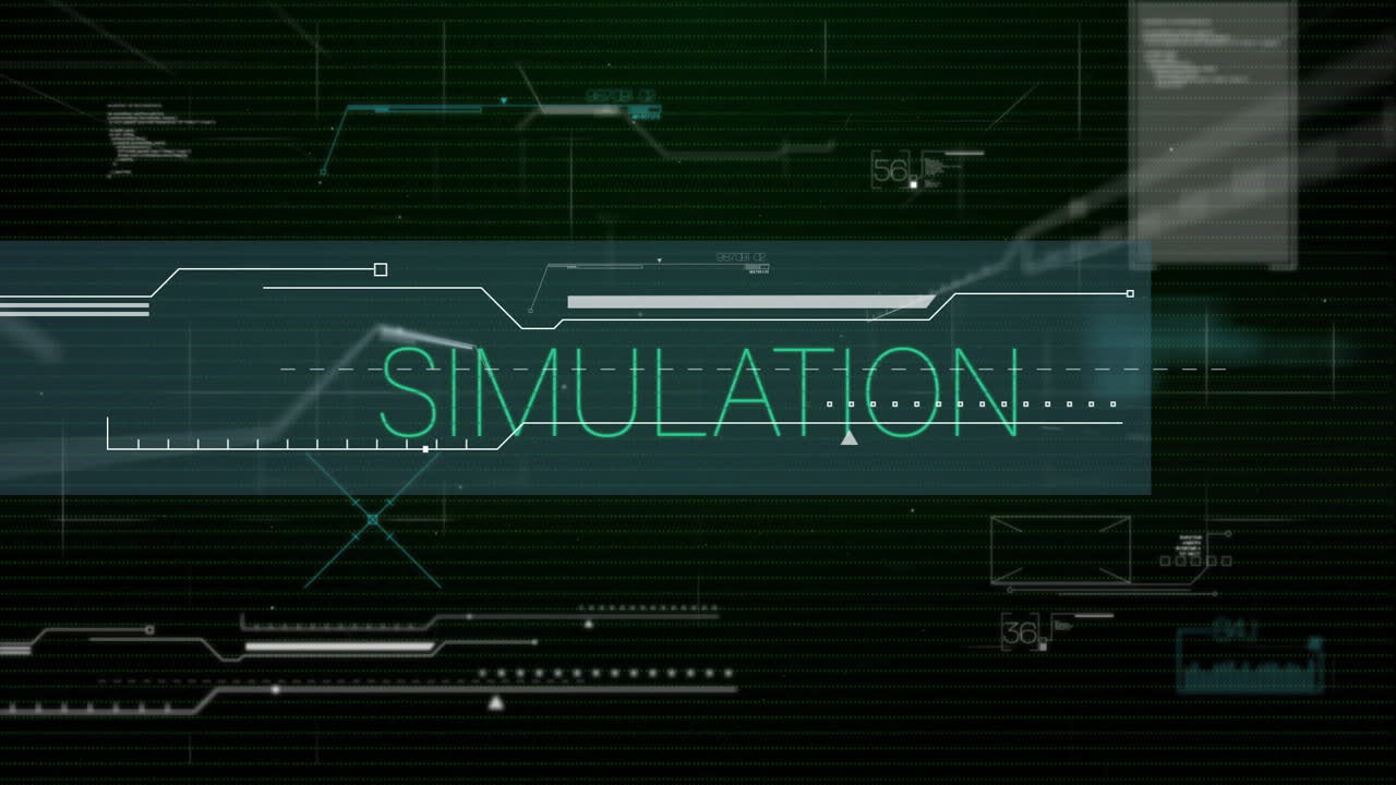 Animation of interference over stimulation text and data processing on black background