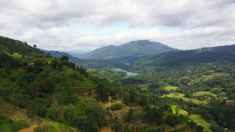 aerial drone of mountain landscape in sri lanka.