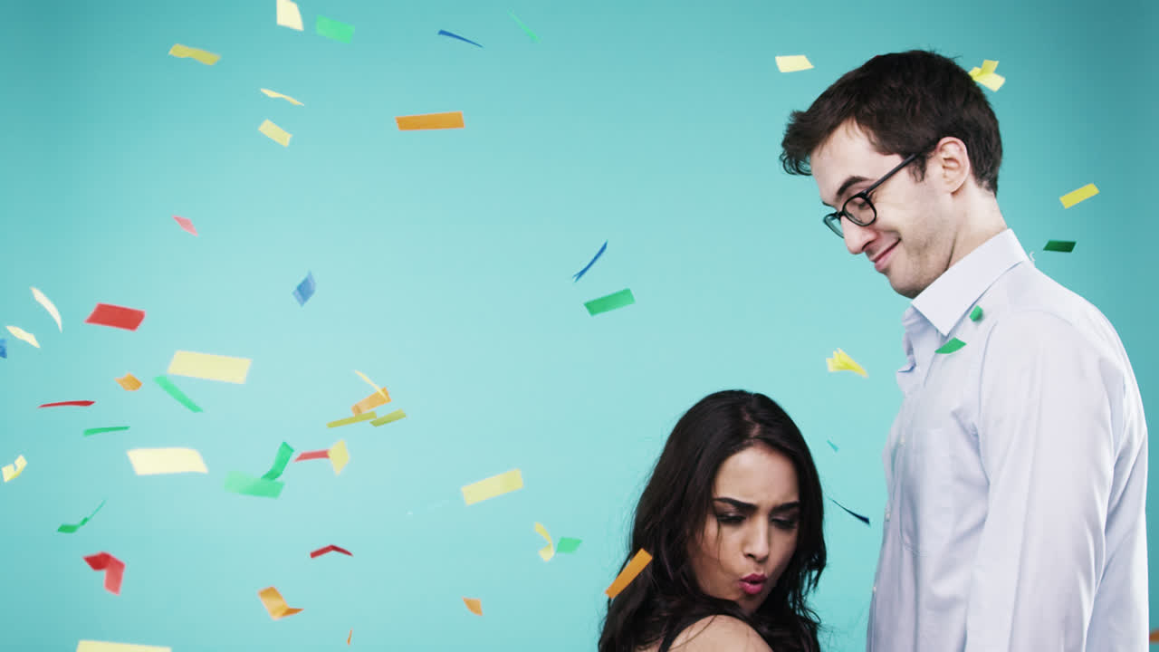 Sexy Indian woman dancing with geek man slow motion party photo booth