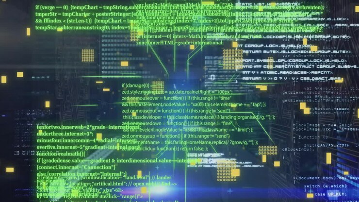 Animazione di circuito stampato ed elaborazione dati digitali su server di computer