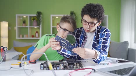 Two boy friends who are interested in technology.