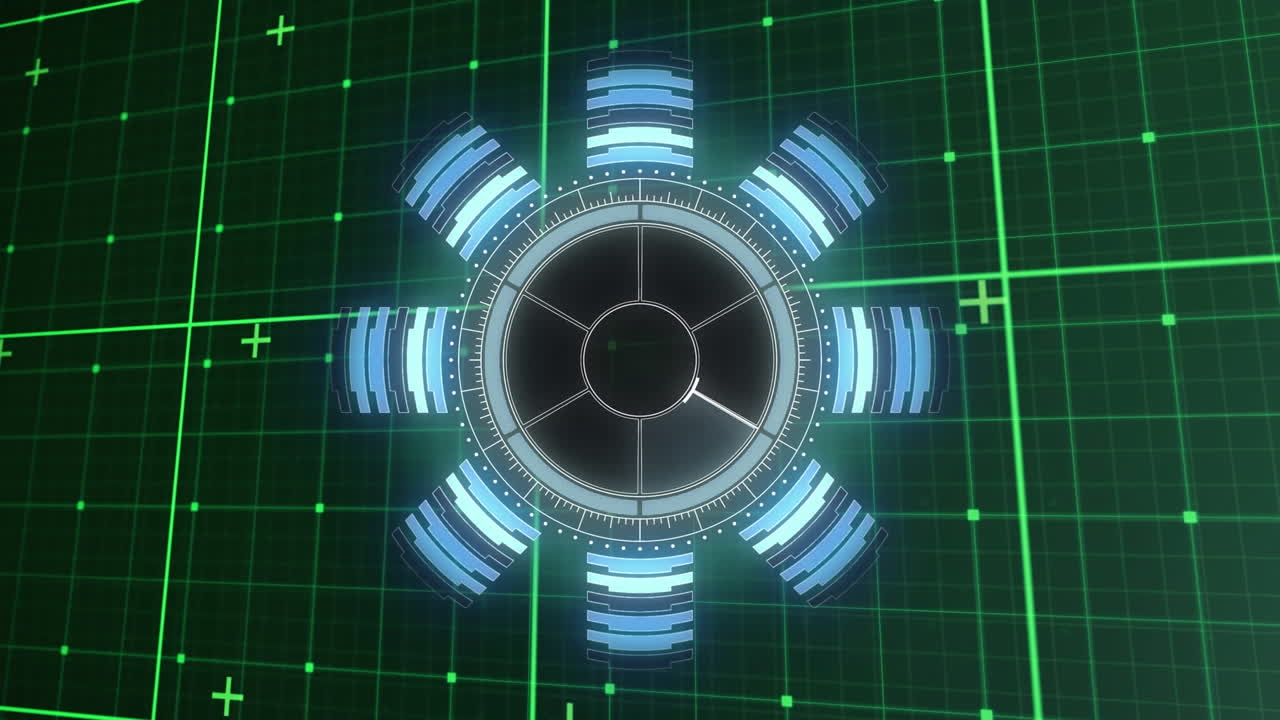 추상적인 배경에 대한 그리드 패턴을 통해 아크 원자로의 레이더의 애니메이션
