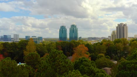 Aerial-shot-slowly-flying-towards-the-King-and-Queen-building-in-Atlanta-Georgia