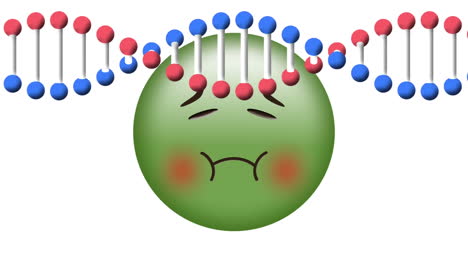 animation of dna strand rotating over sick emoji, on white background