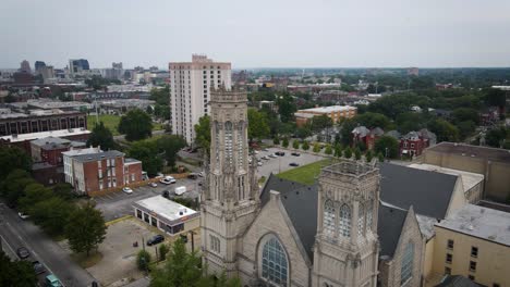 Experience-the-timeless-beauty-of-an-old-church-in-downtown-Louisville-through-a-captivating-drone-shot-that-captures-its-historic-charm