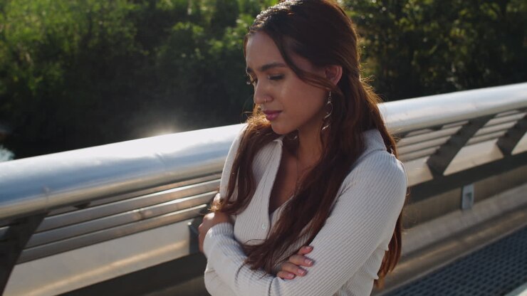 Lonely woman outdoors