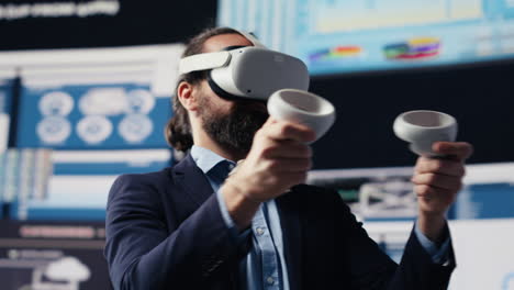 leader does data driven planning with vr device set for successful strategy