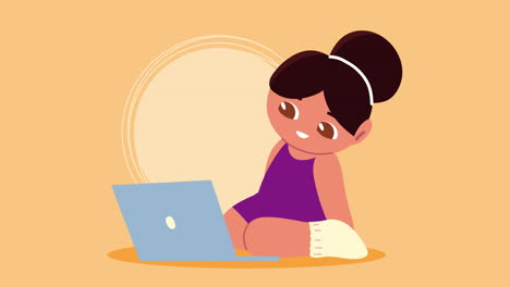 little student girl using laptop