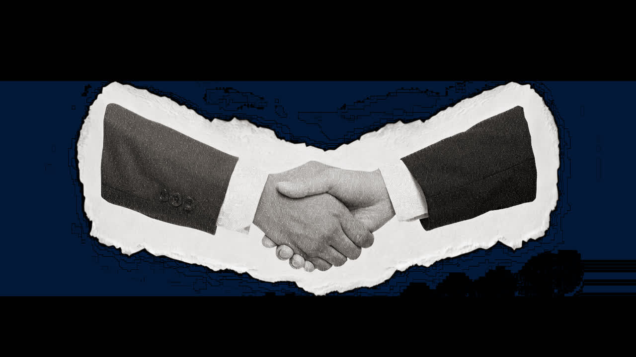 Collage handshake business agreement animation isolated asset, transparent 4K video, alpha channel