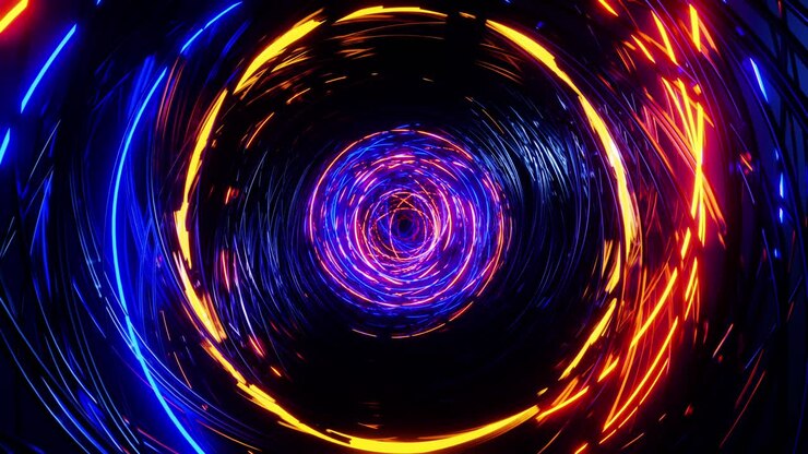 Voando através de anéis piscantes. Animação em loop infinito