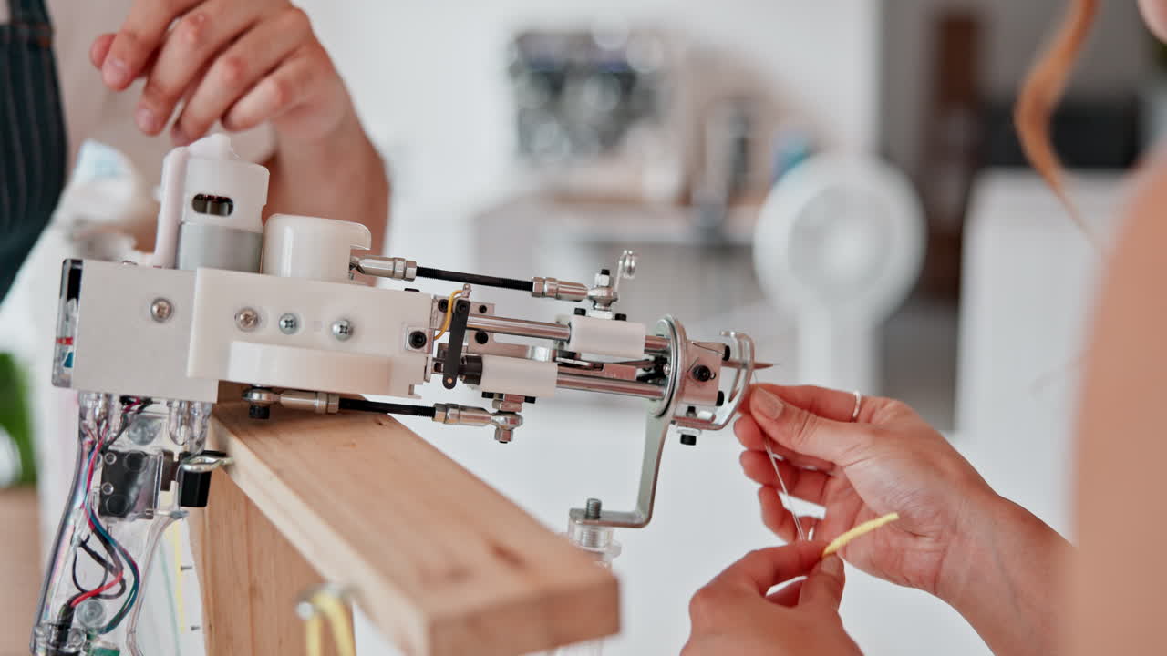estudiantes trabajando en una máquina robótica