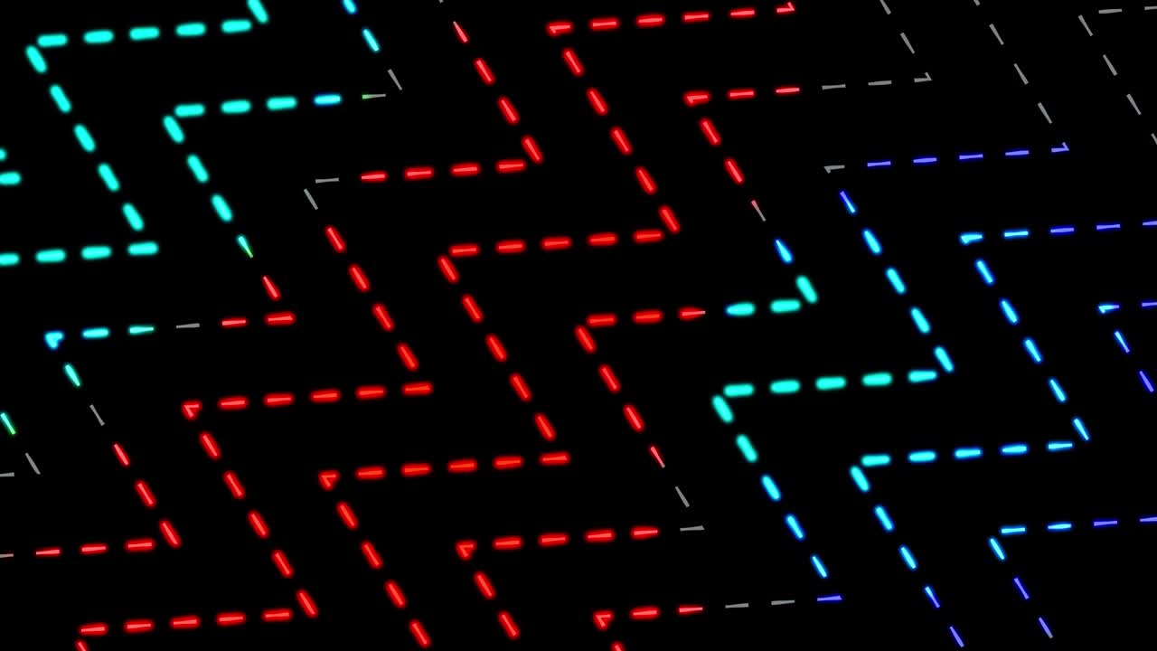 Wavy colorful dash line motion background. Abstract colorful neon glowing geometric dash line.