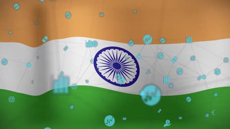 Animation-of-data-processing-over-flag-of-india