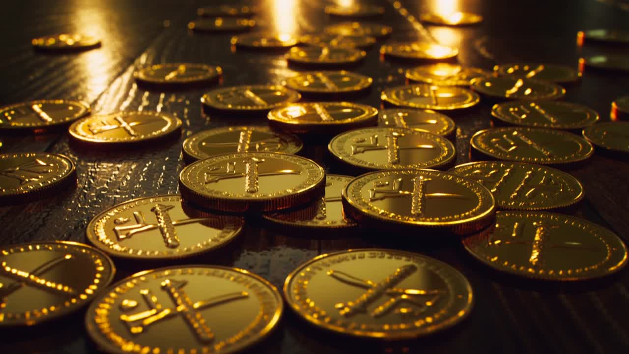 Ending pause, camera moving forward on wooden tabletop, revealing coin surfaces with lit candles