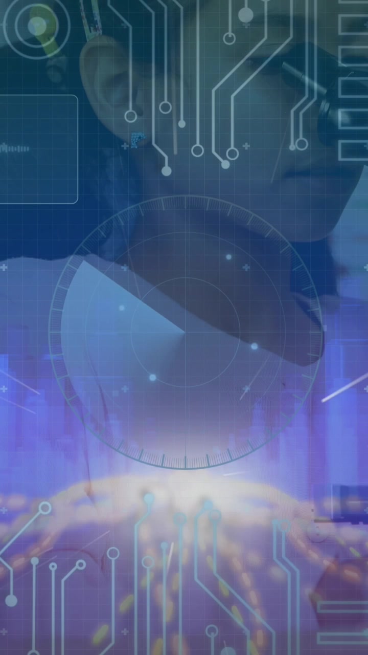 Animación de procesamiento de datos financieros sobre un hombre usando una computadora