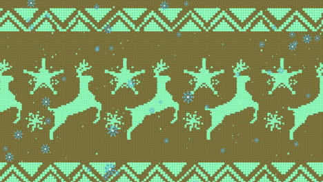 animation of green christmas pattern with reindeer and snow