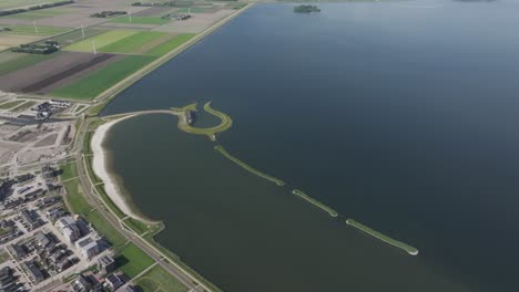 Panorama-view-of-tulip-shaped-island-"tulpeiland''-zeewolde,-aerial