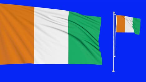 pantalla verde cote divoire dos banderas agitando el mástil de la bandera de la costa de marfil animación en 3d