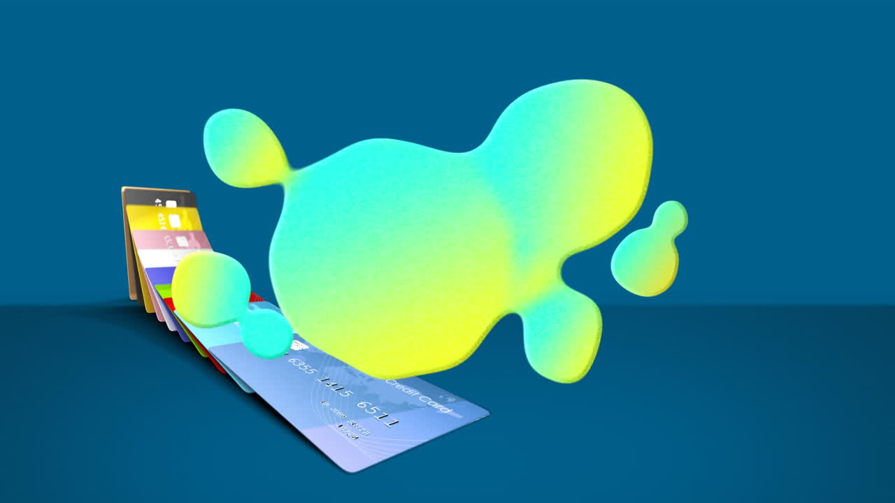 Animation of colorful stain over bank cards