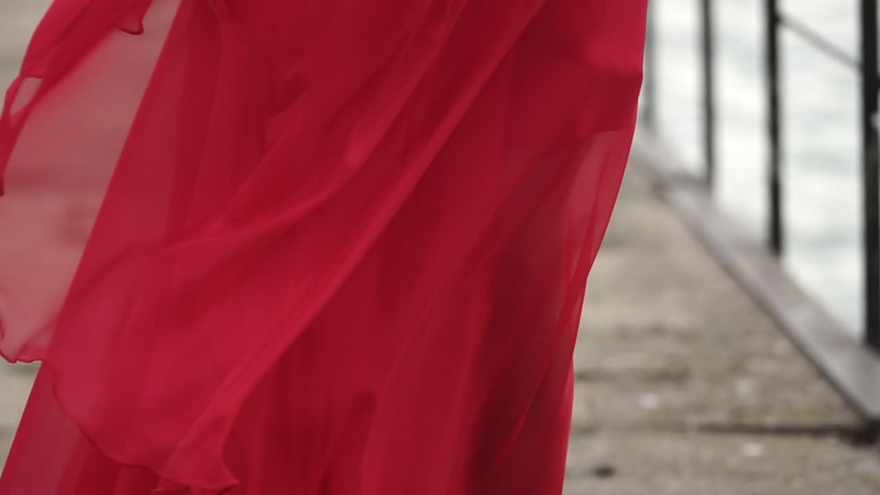Red flowing chiffon dress
