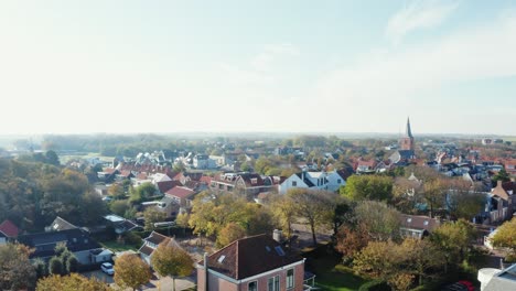 Aerial-morning-vibe-shot-in-domburg,-netherlands-by-drone