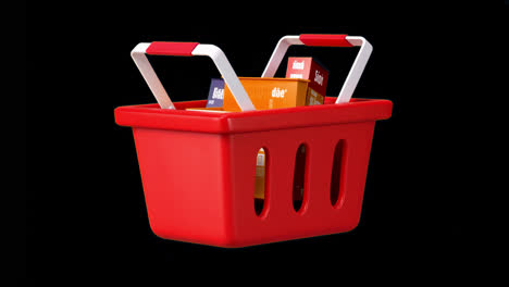 Red shopping basket isolated animation isolated asset, transparent 4K video, alpha channel, ProRes