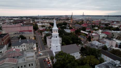 fast aerial pullout over st michaels church in charleston sc, south carolina