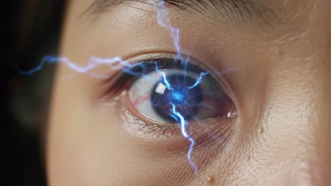 A Close-Up Exploration of a Human Eye Transitioning into a Supernatural Manifestation with Electric Energy Pulsing Through the Iris and the Surrounding Area