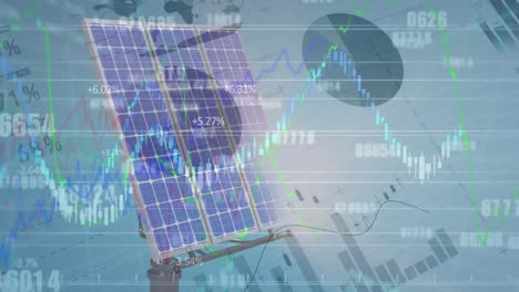 animación del procesamiento de datos financieros a través de paneles solares