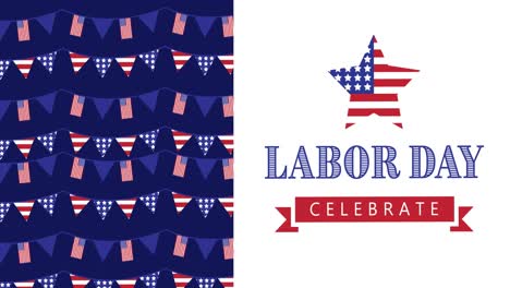 Animation-of-red,-white-and-blue-american-flag-colours-with-labor-day-text-on-white