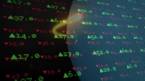 stock market data with green and red numbers animation over abstract background