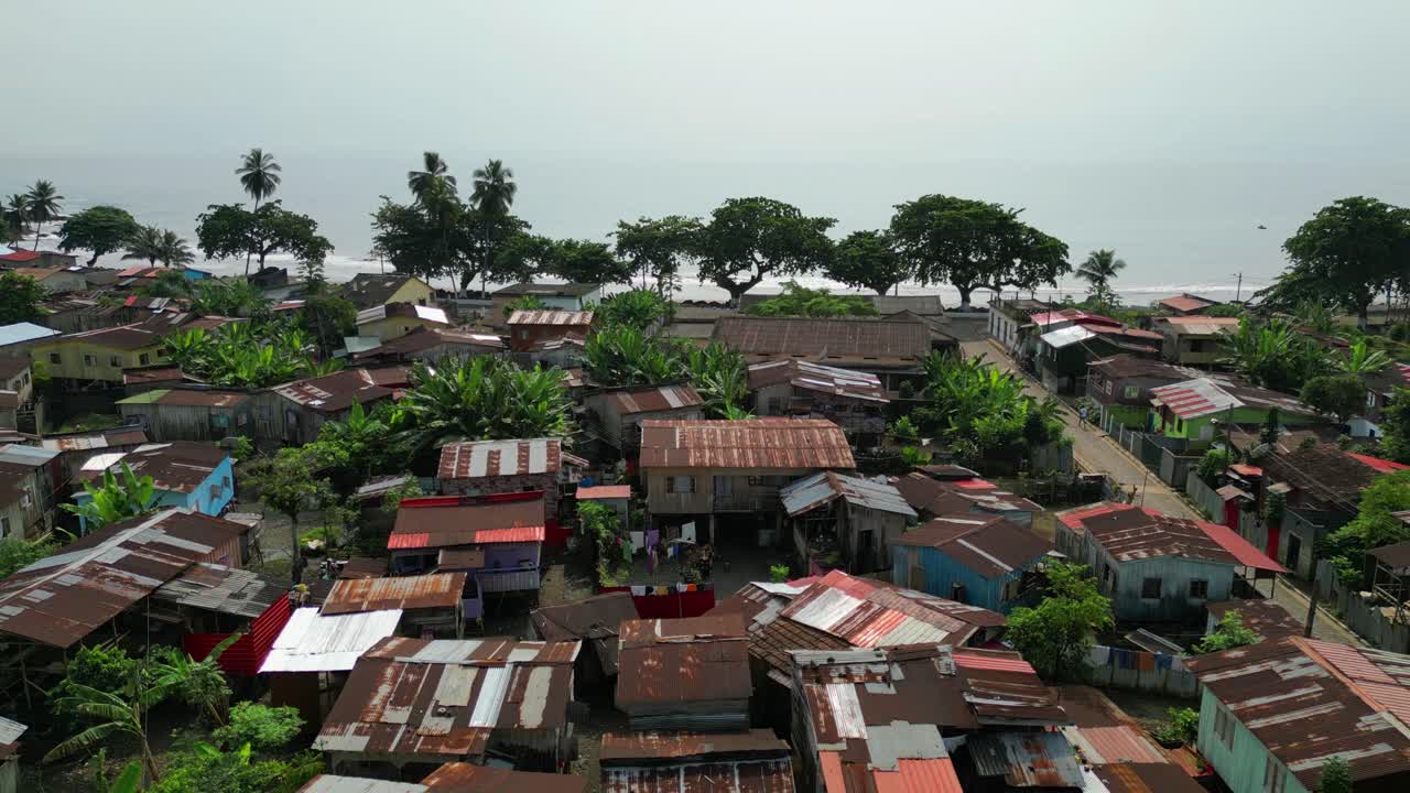 Flying over the community in Ribeira Afonso,towards the sea. São Tomé e Principe,Africa