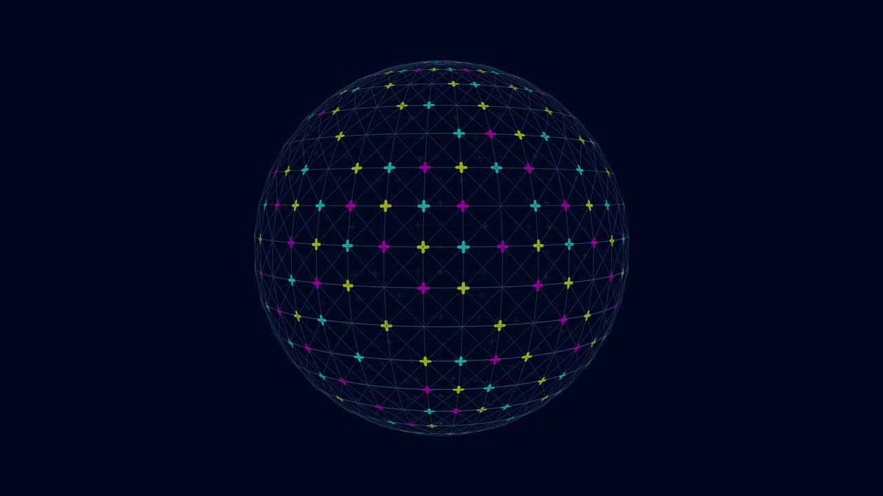 взаимосвязанная 3d сфера в синем, зеленом и фиолетовом цвете плавает в темноте