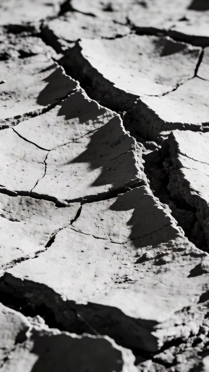 Video verticale: Telecamera in panoramica che rivela una cresta di terreno screpolato sul letto di un lago, mostrando fessure.