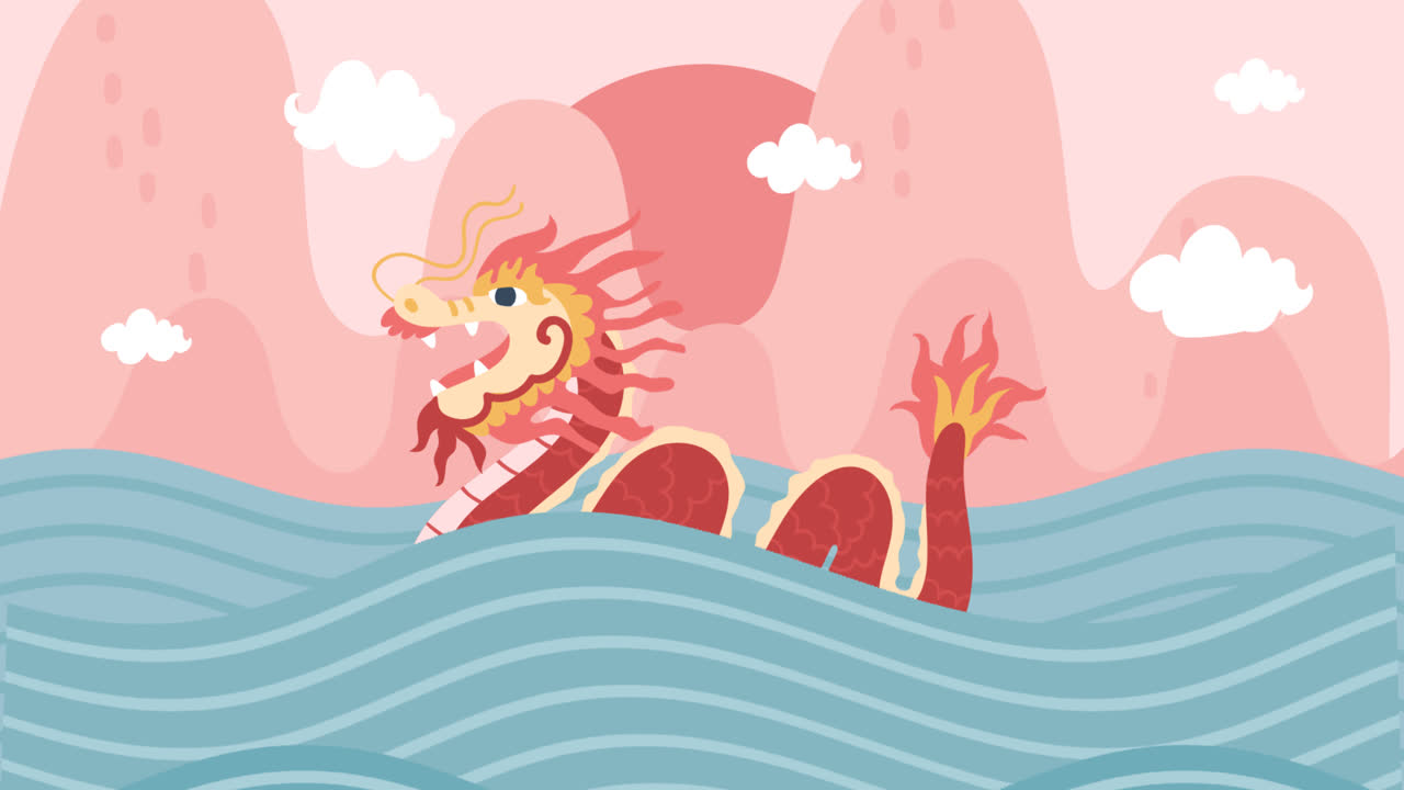 손으로 그린 드래곤 보트 배경의 모션 그래픽