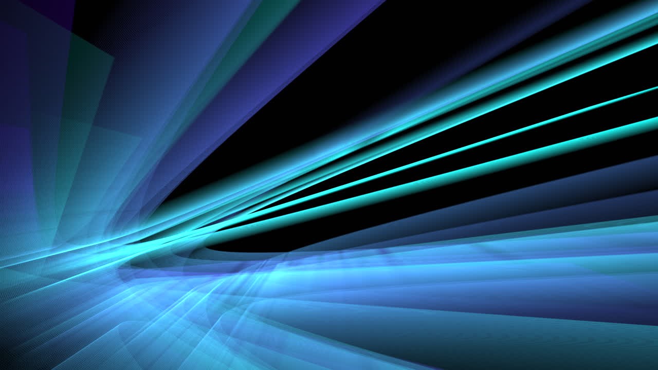 Blue neon searchlight laser beams sweeping dark title background