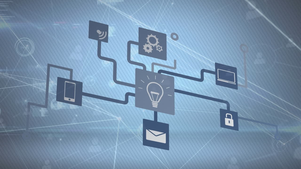 animación de iconos de medios sobre el procesamiento de datos