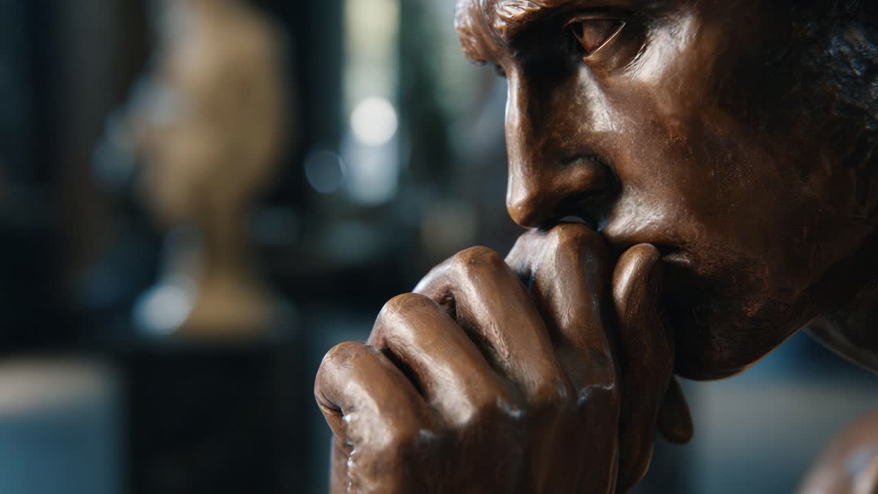 Contemplation in Bronze: A Close-Up of a Thoughtful Sculpture Capturing Emotion and Craftsmanship in Artistry