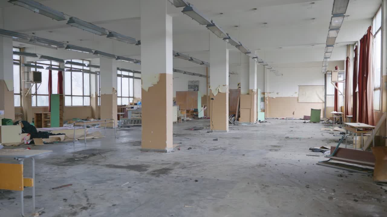 A collapsing building in the 
village