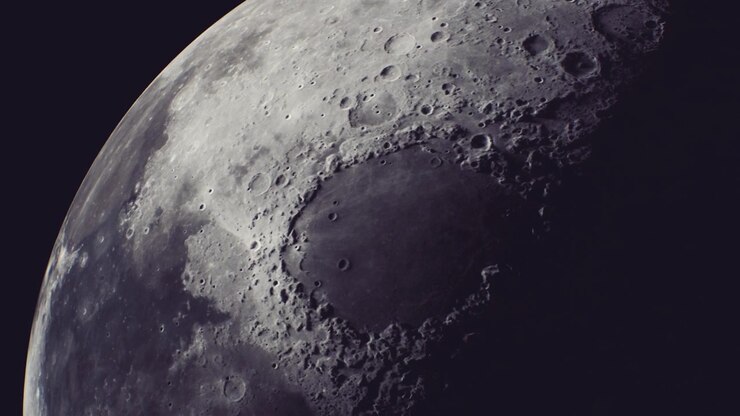 Vista deslumbrante em close-up da lua, exibindo suas características de superfície detalhadas