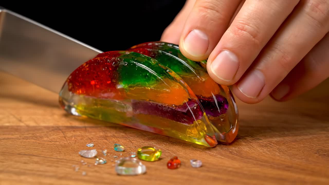 Cutting a Colorful Jelly Dessert