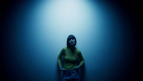 woman in a studio setting with creative lighting